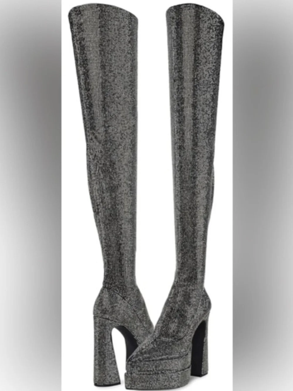 Steve Madden Silver Sparkle RHINESTONE Over-the-Knee Platform Boot